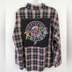 Grateful Dead Band NEW Flannel Upcycled Plaid Shirt Hand Crafted